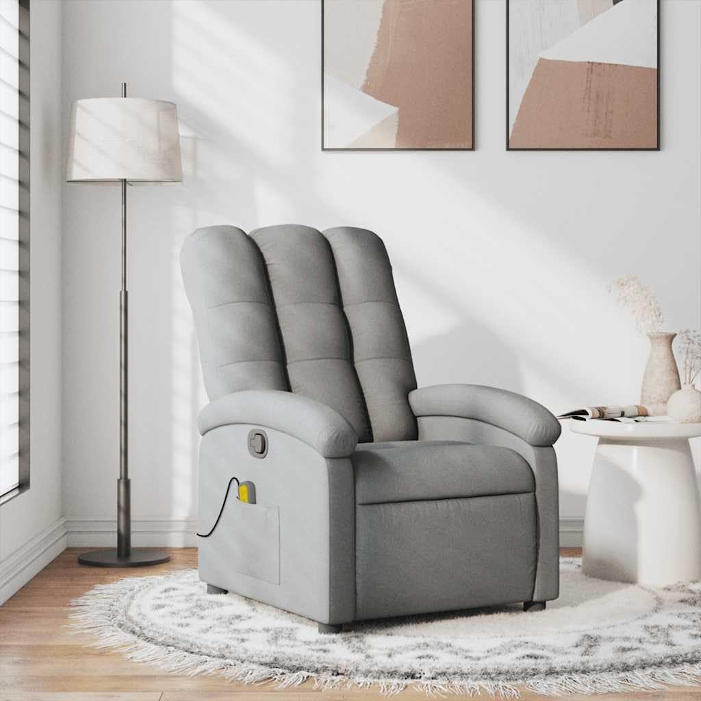 vidaXL Light Gray Fabric Massage Recliner Chair - Manual Tilt, Vibrating Home/Living Room Lounger with USB, Comfy Armrest, Side Pocket