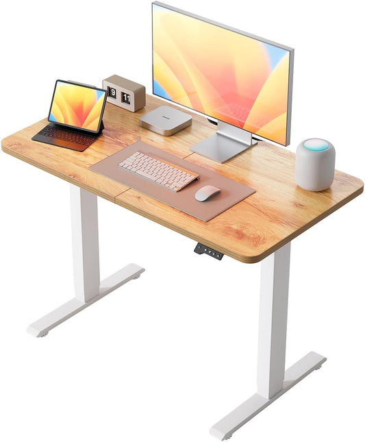 BANTI 44"x24"Electric Standing Desk, Stand up Height Adjustable Home Office Table, Sit Stand Desk with Splice Board, Light Rustic Brown Top