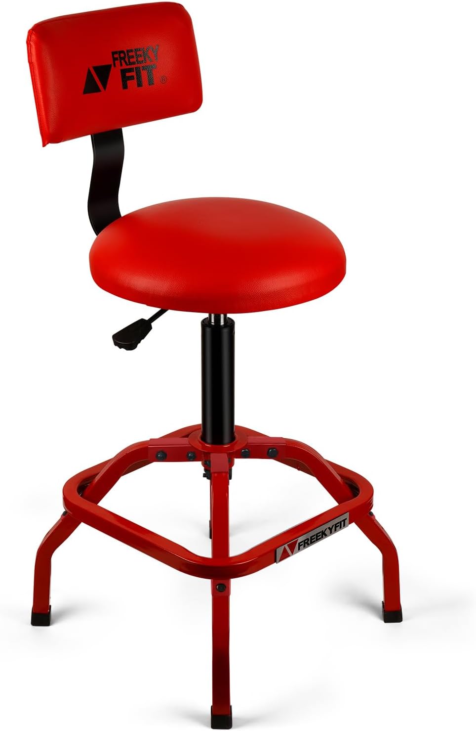 Shop Stool with Backrest, Mechanic Garage Stool for Workshop, Adjustable Shop Stools Chair, Padded Workbench Stools for Men Women, 300 LBS Capacity, 360° Swivel PVC Seat, Heavy Duty, Black