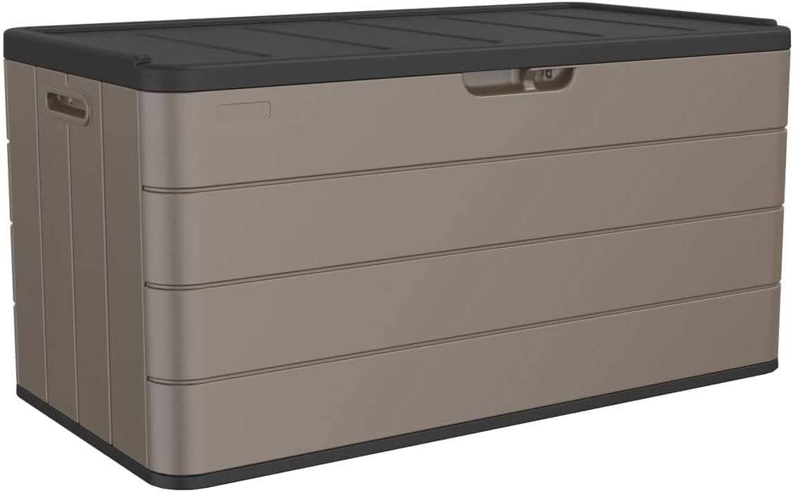 320 Gallon Outdoor Storage Box Waterproof Lockable Resin Deck Box Large, Patio Storage Bin for Pool Accessories Cushion Furniture, Garden Tools, UV-Resistant Outside Delivery Black
