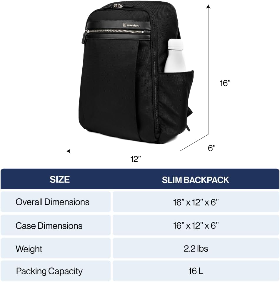 Travelpro Platinum Elite Slim Laptop Travel Backpack, Fits up to 16 Inch Laptop, Business, Water Resistant, Men and Women, Vintage Grey