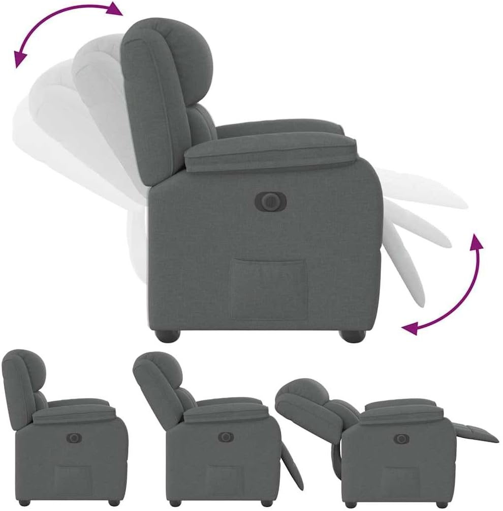 vidaXL Recliner Chair - Dark Gray Fabric Armchair with 135° Manual Reclining Function, Thickly Padded Comfort, Stable Wood and Metal Frame, Side Pocket for Essentials - Ideal for Living Room/Offic...