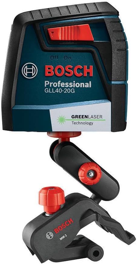 Bosch GLL40-20G 40 foot Self Leveling Green Beam VisiMax Cross Line Laser with Smart Pendulum System, Class II laser product, <5mW power output