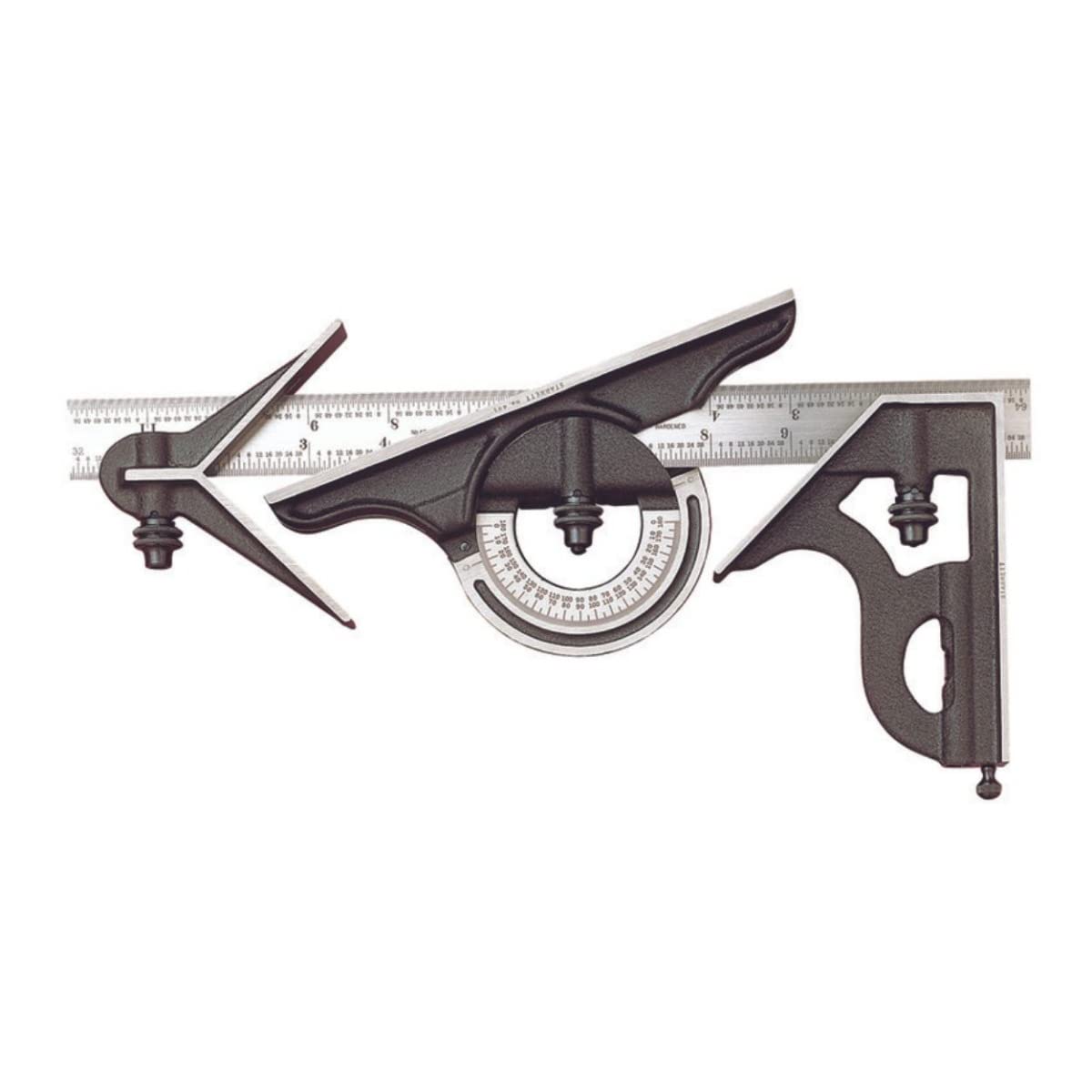 Starrett Combination Set with Square, Center and Reversible Protractor Head and Blade - 12" Blade Length, Forged and Hardened Steel, 16R Graduation Type - C434-12-16R