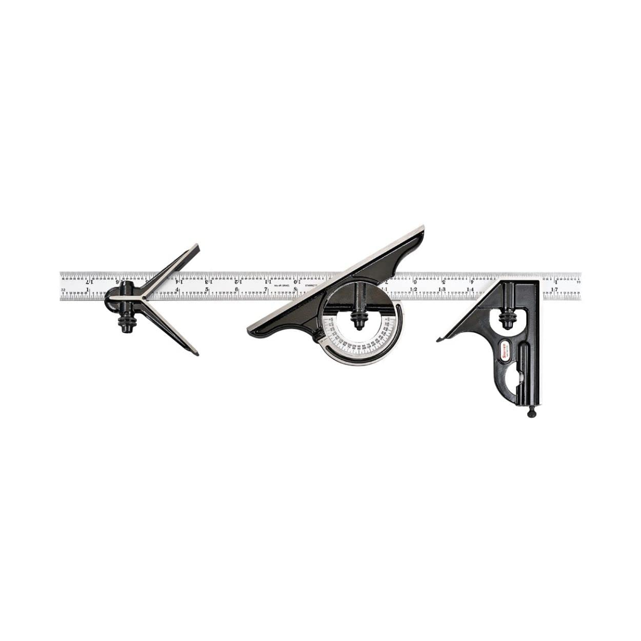 Starrett Combination Set with Square, Center and Reversible Protractor Head and Blade - 12" Blade Length, Forged and Hardened Steel, 16R Graduation Type - C434-12-16R