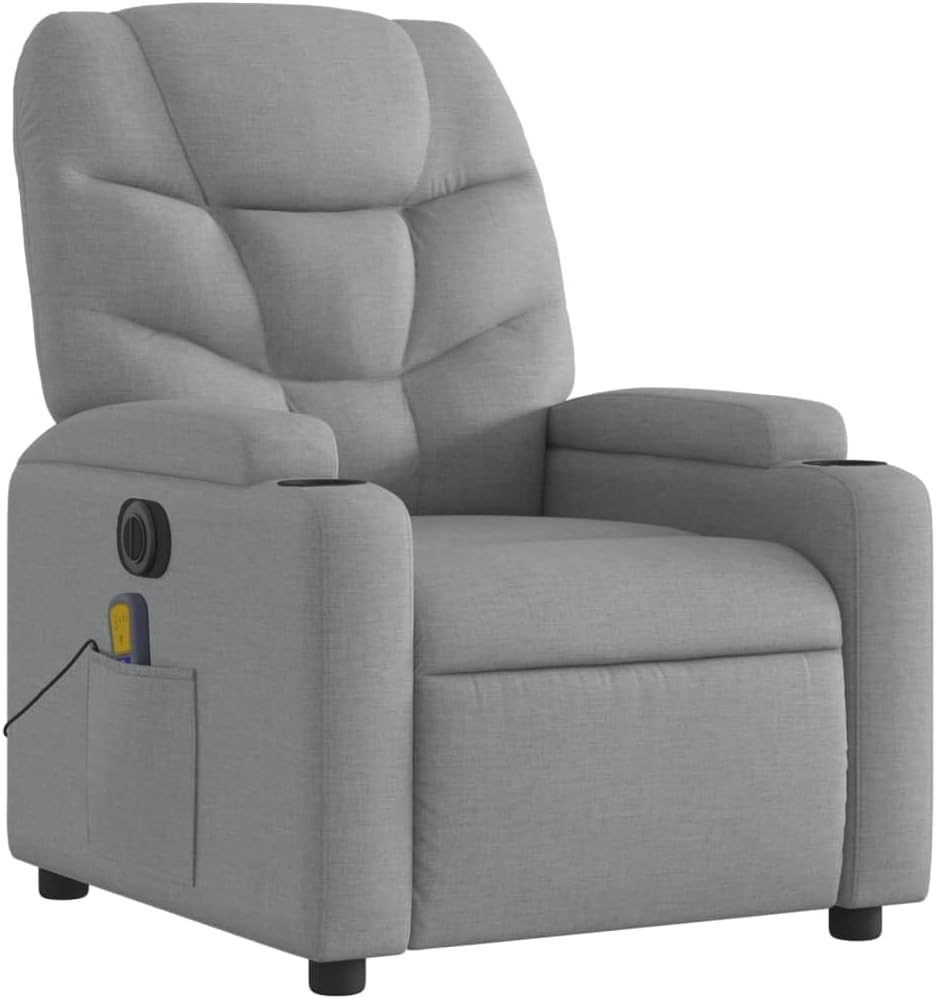 vidaXL Dark Green Manual Massage Recliner Chair - Fabric Upholstered Vibrating Lounge Armchair with Cup Holders for Living Room
