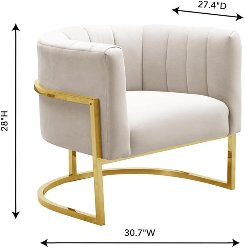 TOV Furniture The Magnolia Collection Modern Living Room Accent Chair, Textured Cream & Gold