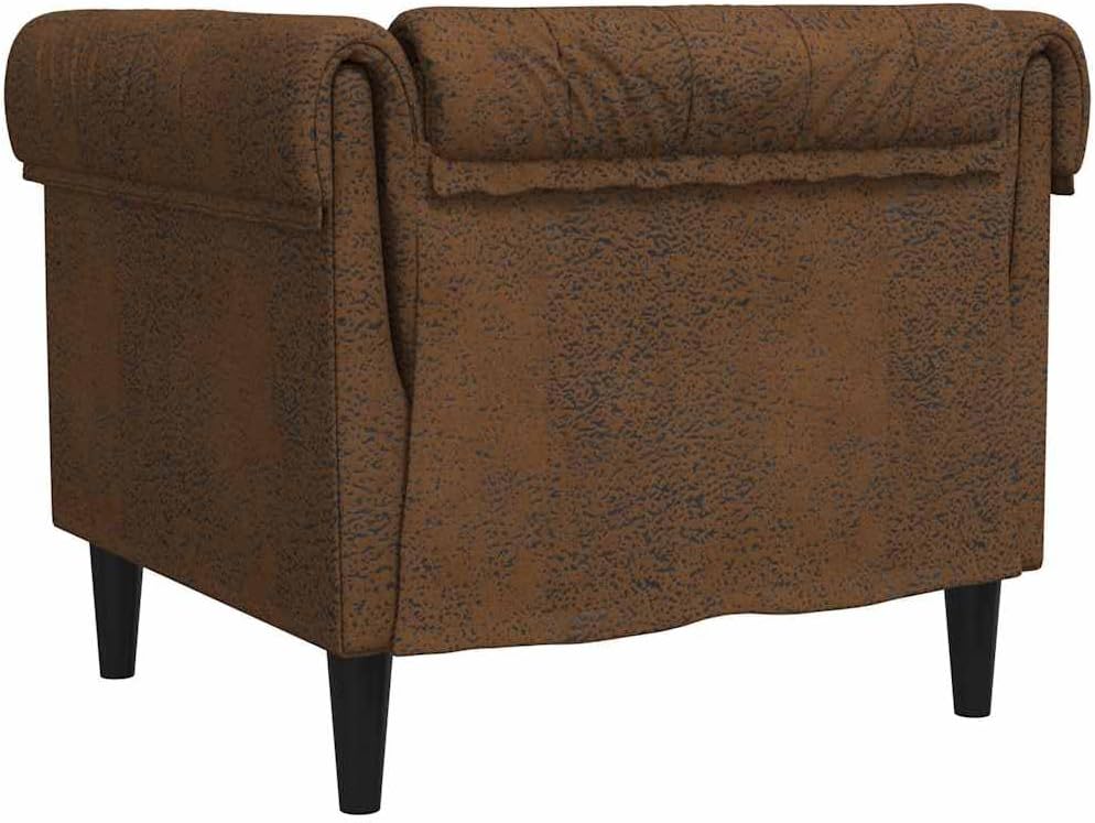 vidaXL Chesterfield Sofa Chair - Brown Fabric Upholstered Settee for Living Room, Solid Wood Legs, 30.9" x 29.3" x 29.3"