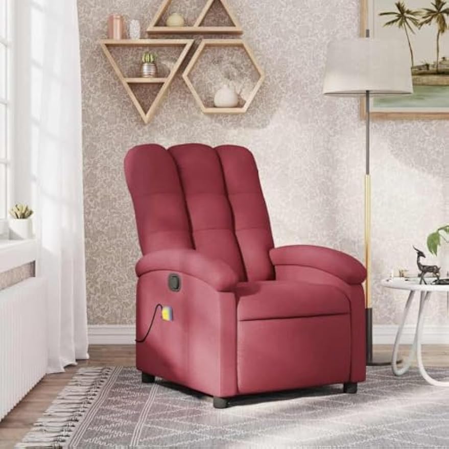 vidaXL Massage Recliner Chair - Wine Red Fabric Adjustable Armchair, 6-Point Vibrating Massage, Side Pocket, Manual Recline up to 135° for Living Room or Lounge