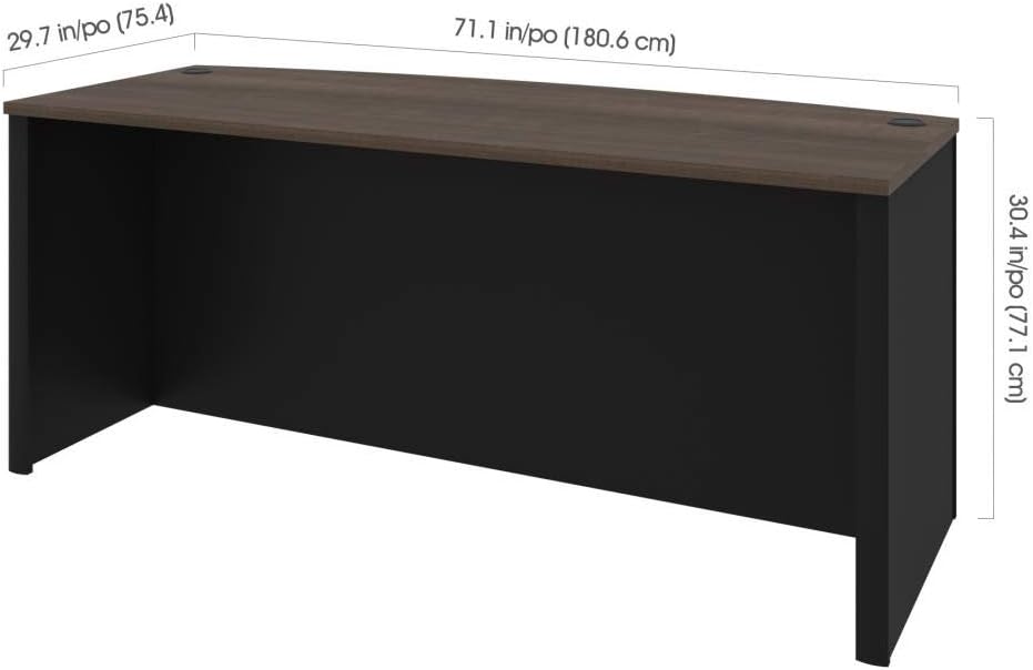 Bestar Connexion Desk Shell, 72W, Antigua & Black, Professional Workstation, Large Desktop Solution, Home Office Table for Workspace
