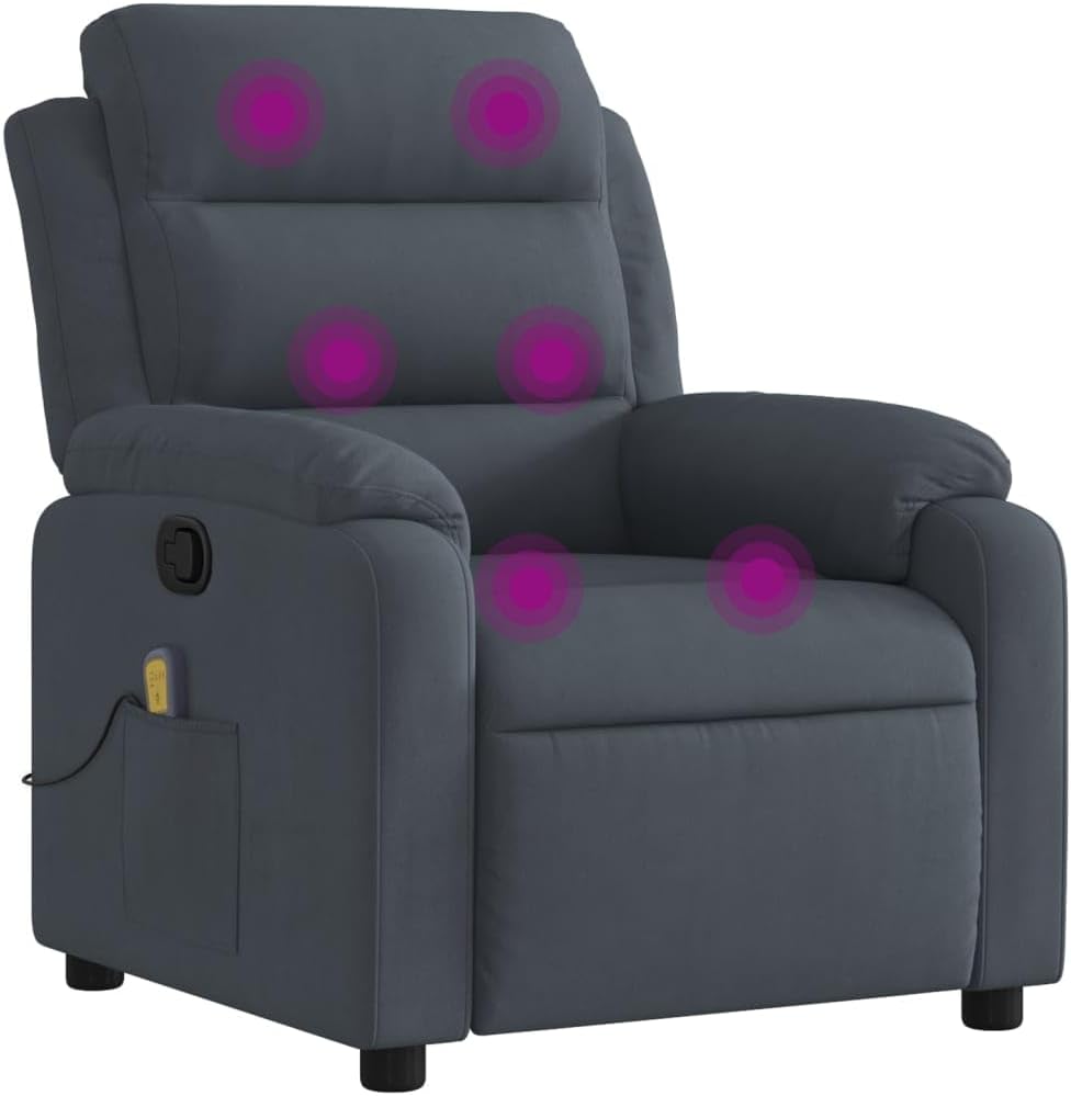 vidaXL Light Gray Velvet Recliner Chair - Manual Massage Lounger with Side Pocket for Living Room, Bedroom, Lounge