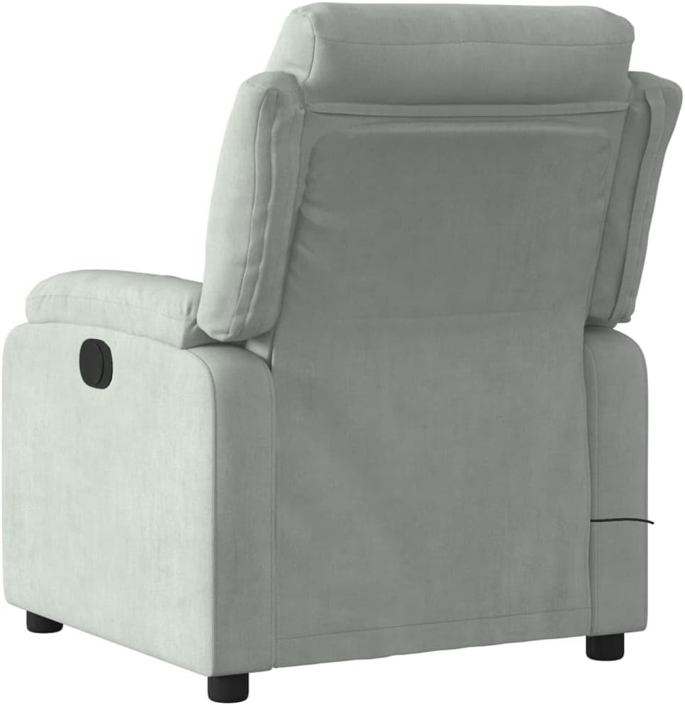 vidaXL Light Gray Velvet Recliner Chair - Manual Massage Lounger with Side Pocket for Living Room, Bedroom, Lounge