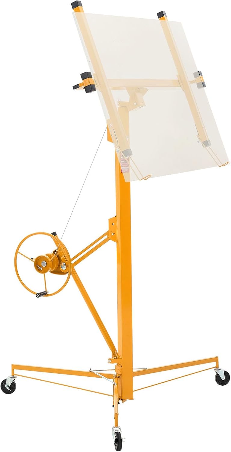 VEVOR Drywall Lift Sheetrock Lift 11FT, Drywall Rolling Lifter Panel, 150lb Weight Capacity Panel Hoist Jack Tool, Steel Material w/Telescopic Arm & 3 Lockable Wheels, 48x192 in Plasterboard Size