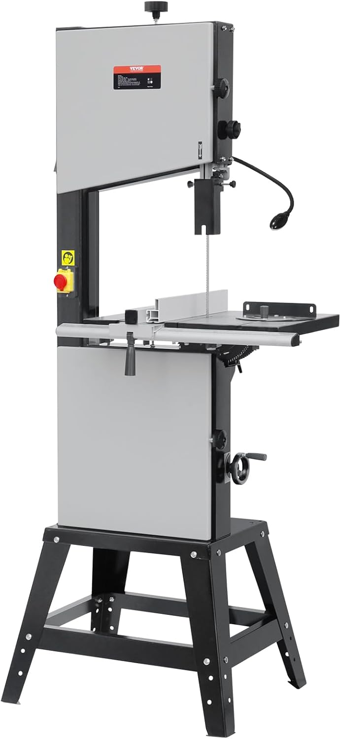 VEVOR Band Saw with Stand, 10-Inch, 560 & 1100 RPM Two-Speed Benchtop Bandsaw, 370W 1/2HP Motor with Metal Stand Optimized Work Light Workbench Fence and Miter Gauge, for Woodworking Aluminum Plastic