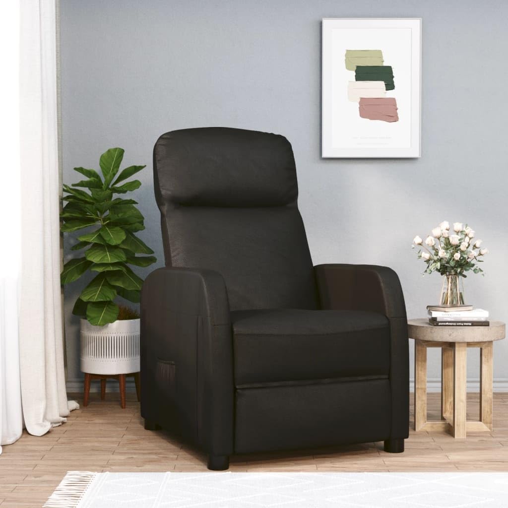 vidaXL Faux Leather Reclining Chair - Modern Black Recliner with Robust Iron and Plywood Frame, Comfortable Seat Design, Ideal for Living Room or Office Decor