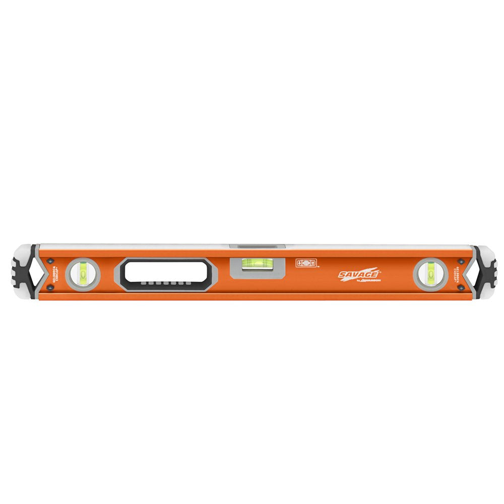 Swanson Tool Co SVB78M 78 inch Savage Magnetic Anodized Aluminum Box Beam Level with Gelshock End Caps and 3 Bubble Vials for 0°/90°/45° Measurements—Contractor Series
