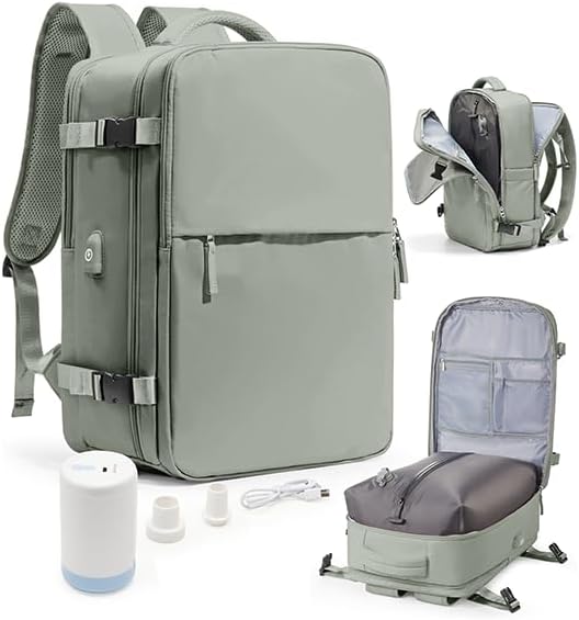 Vacuum Seal Travel Backpack with Air Pump Compression Vacpack Waterproof Carry On Backpack for Travel Women men with Vacuum System Laptop Airlines Approved Daypack Space Saver Bags Black