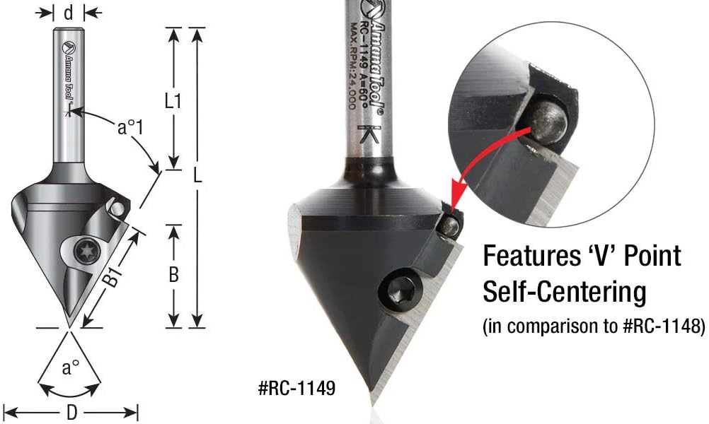 Amana Tool RC-1028 V Groove Router Bit CNC Insert 91 Deg x 1-5/16 x 3/4 Shank, Miter Fold Blade, Signmaking and Lettering