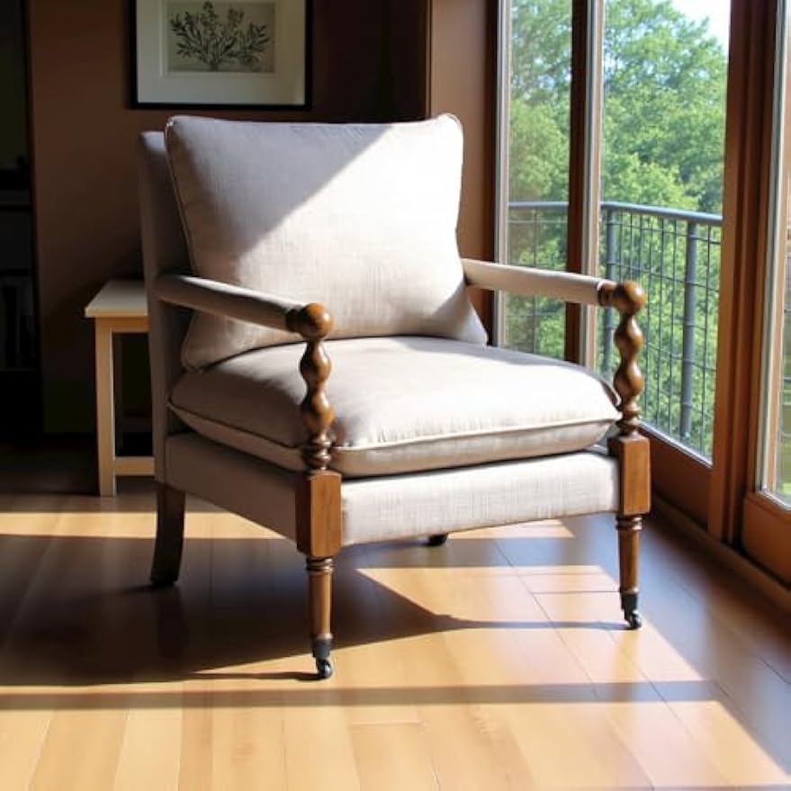 Beige Upholstered Accent Chair with Casters, Perfect Armchair for Living Room, Small Living Room Chair, Stylish and Comfortable Arm Chairs