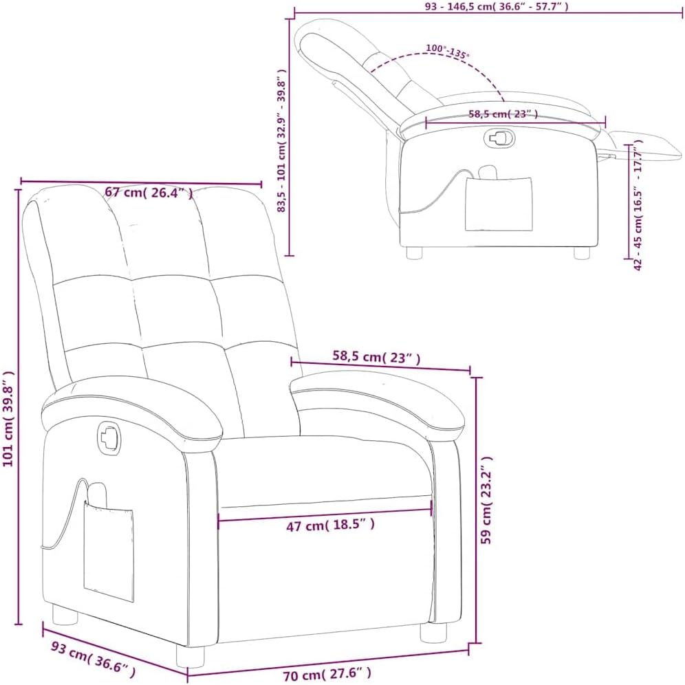 vidaXL Light Gray Fabric Massage Recliner Chair - Manual Tilt, Vibrating Home/Living Room Lounger with USB, Comfy Armrest, Side Pocket
