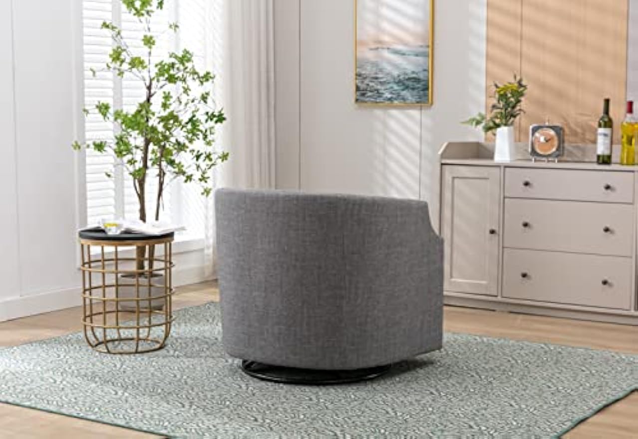 Swivel Glider Armchair for Living Room Bedroom Reading, Mid Century Modern Swivel Accent Chairs Barrel Chair Curved Arm Nailhead- 28.35 x 30.12 x 28.35 in (Dark Gray Linen, Single Club Chair)