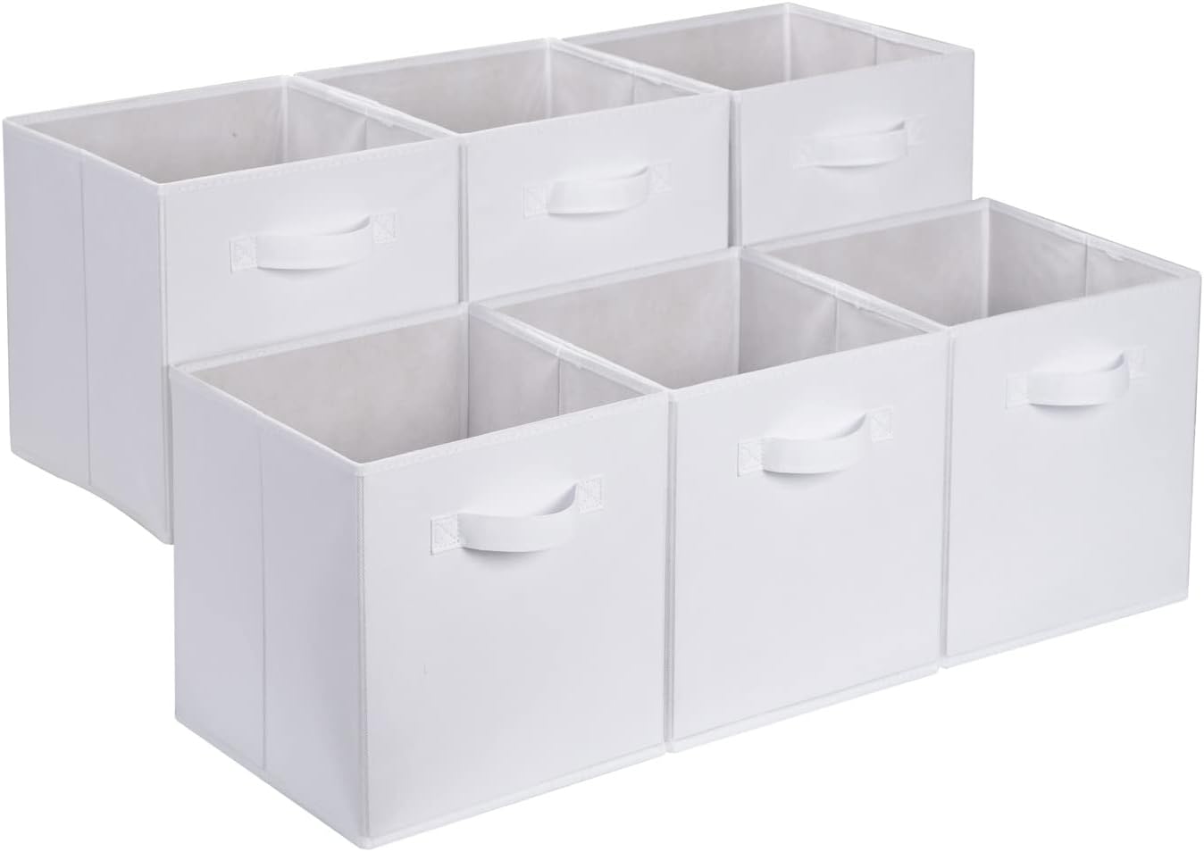 Amazon Basics Collapsible Fabric Storage Cubes Organizer with Handles, Sturdy, Beige, 10.5-x-10.5-x-11-inch, Pack of 6