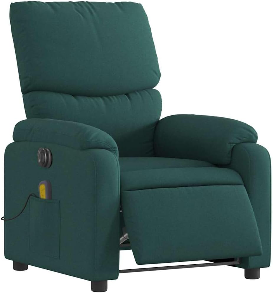 vidaXL Black Fabric Massage Recliner Chair-Manual Reclining Armchair with Vibration Massage, Side Pocket, Thick Padding for Living Room