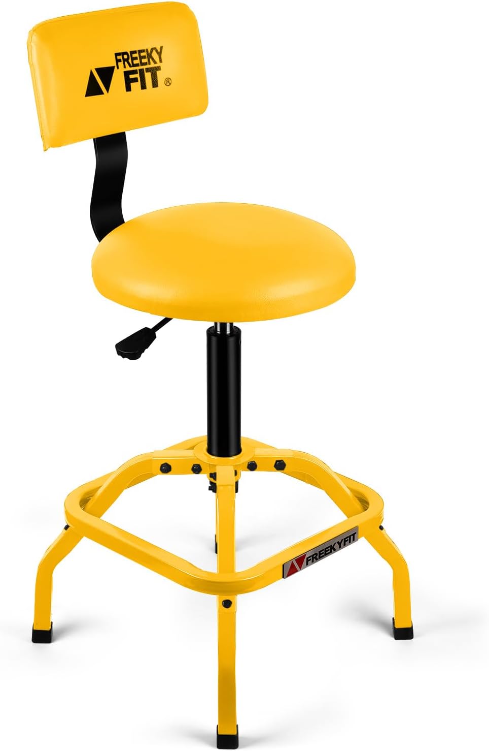 Shop Stool with Backrest, Mechanic Garage Stool for Workshop, Adjustable Shop Stools Chair, Padded Workbench Stools for Men Women, 300 LBS Capacity, 360° Swivel PVC Seat, Heavy Duty, Black