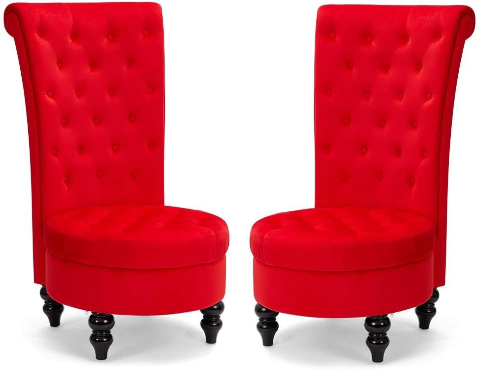 AVAWING Throne Royal Chair Set of 2 for Living Room, Button-Tufted Accent Armless High Back Chair with 24.6 Inch Larger Seat, Thick Padding and Rubberwood Legs, Mysterious Black