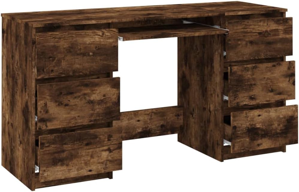 vidaXL Desk, Home Office Furniture Computer Desk, Standing Desk with Storage Drawers, Writing Desk, Modern Style, Smoked Oak Engineered Wood