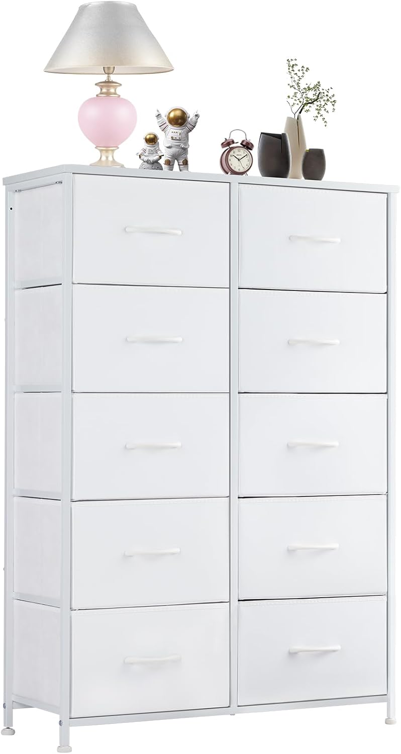 Sweetcrispy Dresser, Dresser for Bedroom Drawer Organizer Storage Drawers, Fabric Storage Tower with 8 Drawers, Chest of Drawers with Steel Frame, Wood Top for Nursery, Living Room, Closet