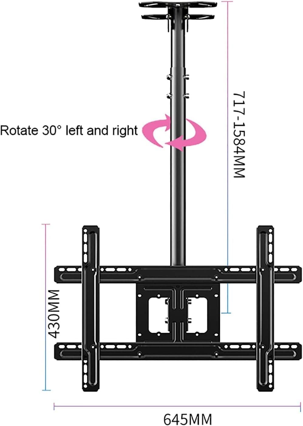TV Stand/Base Tabletop with Bracket, Ceiling and Wall TV Mount for 32-70 Inch TVs Max 68.2kg VESA 600x400mm Black Swivel Tilt