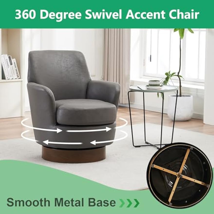 Swivel Barrel Chair Set of 2,Modern Comfy PU Leather Round Swivel Accent Chairs,360 Degree Single Armchair for Living Room, Grey