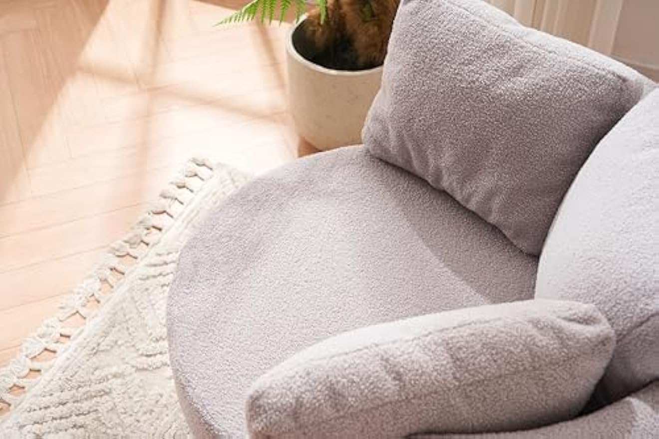 Teddy Fabric Swivel Chair with Storage, 360° Swivel, Back Cushion, Modern Living Room Chair, Light Gray, 31.5W x 33.9D x 26H in