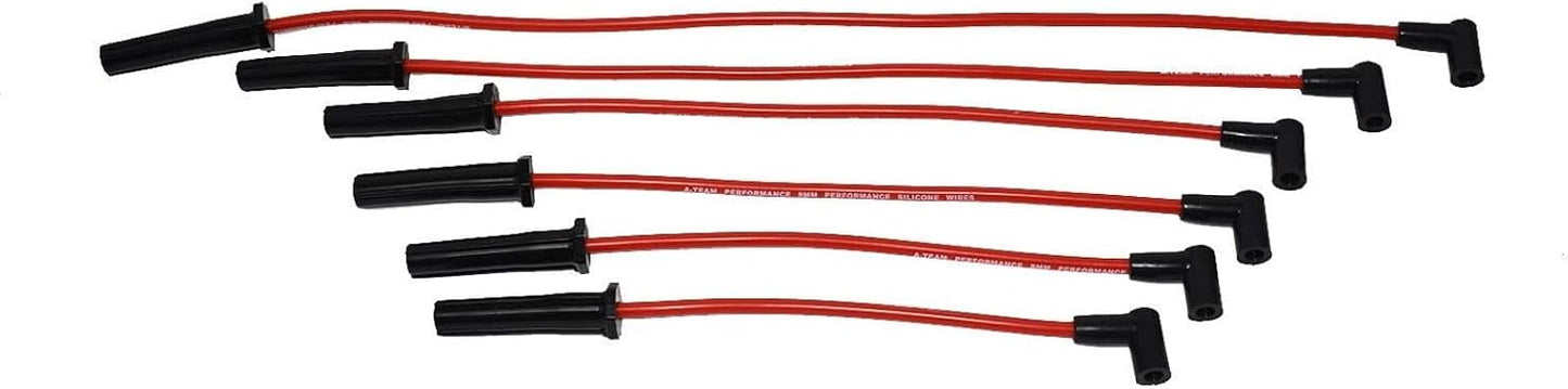 A-Team Performance 6-Cylinder Silicone Spark Plug Wire Set - 8.0mm Red Two-Layer Silicone Coating - Low-Resistance Ignition Wires - Compatible with GMC & Chevy 230, 250, 292 & 350