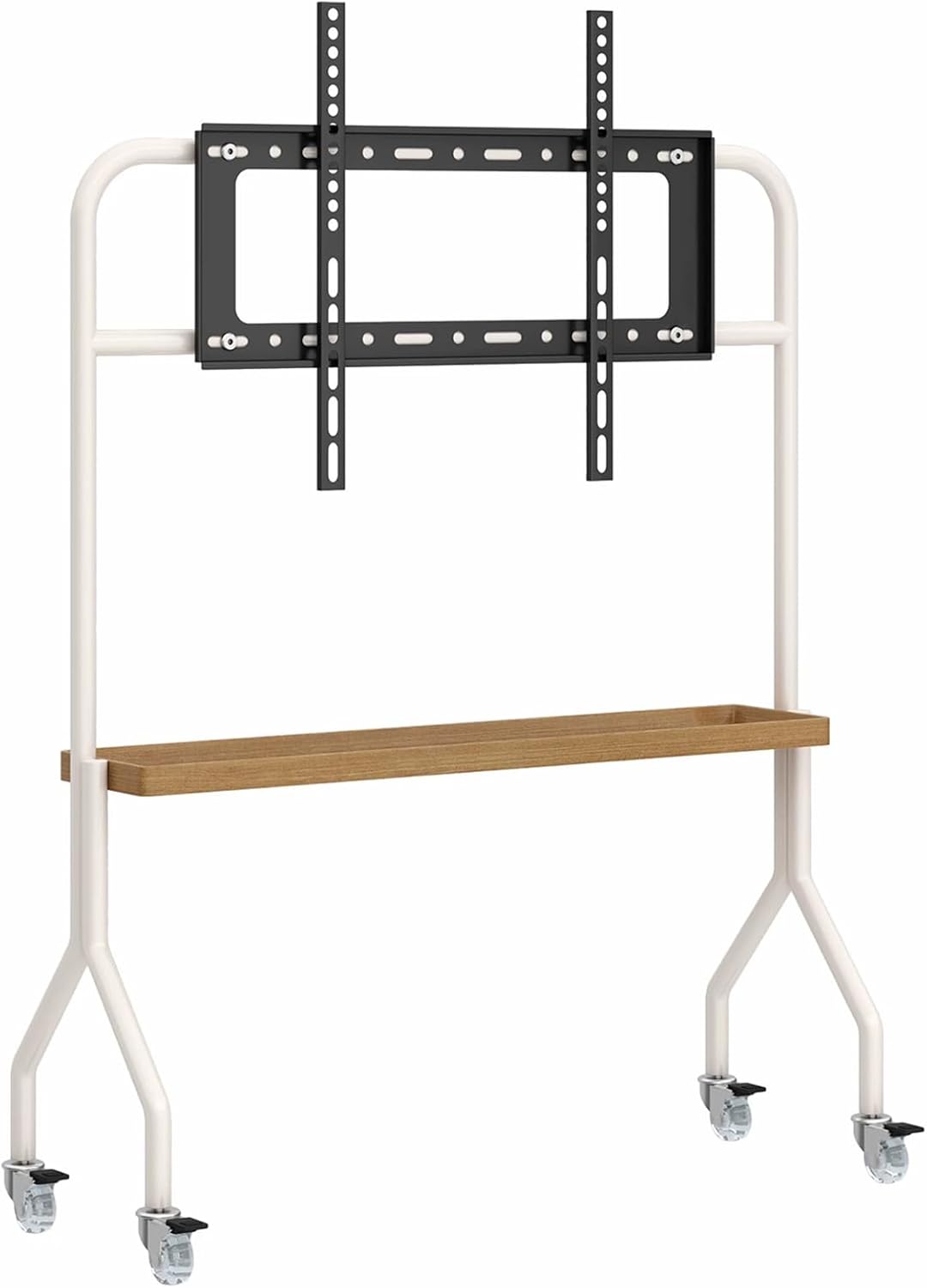 Adjustable Mobile TV Cart with Media Shelf, Rolling TV Stand Mount on Wheels, Universal Tall TV Floor Stand, Height Adjustable