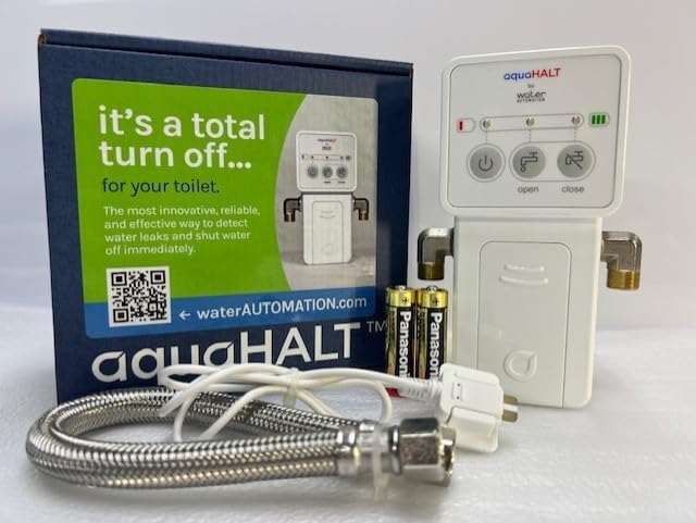 Smart Home Water Toilet Leak Detector Alarm and Automatic Shut Off Valve - Water Sensor Alarm Shut Off Tool - Easy Installation - Battery Operated - Protect Your Home from Water Damage