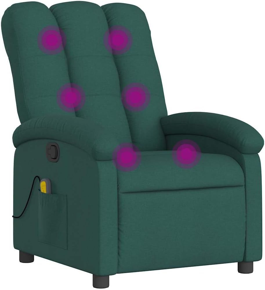 vidaXL Light Gray Fabric Massage Recliner Chair - Manual Tilt, Vibrating Home/Living Room Lounger with USB, Comfy Armrest, Side Pocket