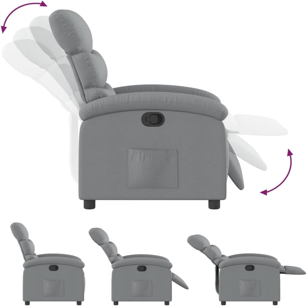 vidaXL Light Gray Manual Recliner Chair - Adjustable Fabric Lounger with Side Pocket and Cozy Foam Padding for Living Room, Study