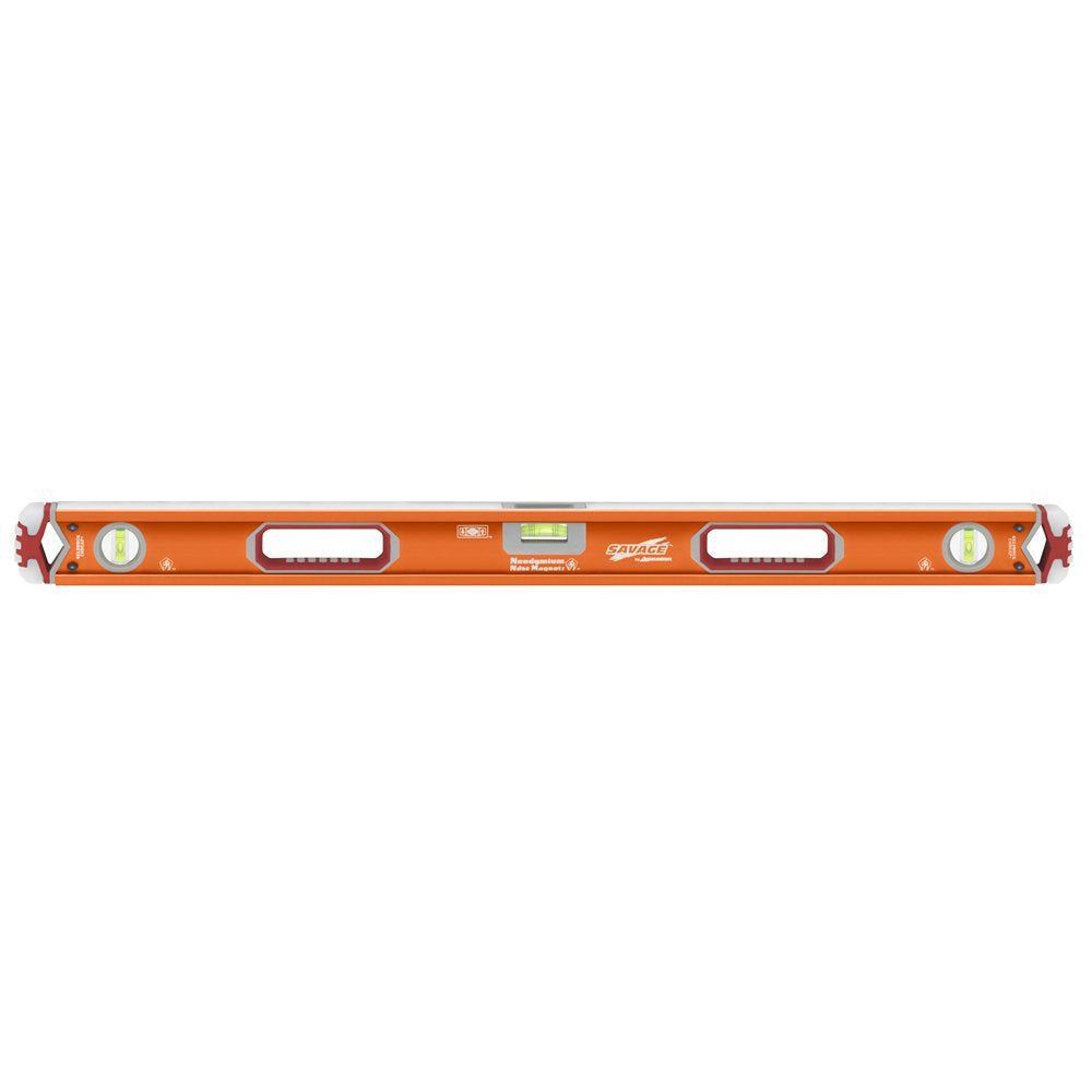 Swanson Tool Co SVB78M 78 inch Savage Magnetic Anodized Aluminum Box Beam Level with Gelshock End Caps and 3 Bubble Vials for 0°/90°/45° Measurements—Contractor Series