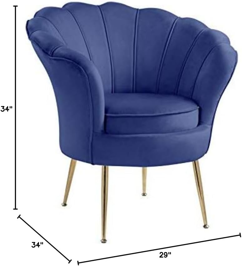 TRIPLE TREE Velvet Living Room Chair with Scalloped Back, Modern Upholstered Accent Chair Barrel Chair with Metal Legs, Cute Comfy Armchair Single Sofa Chair for Living Room, Bedroom and Office, Blue