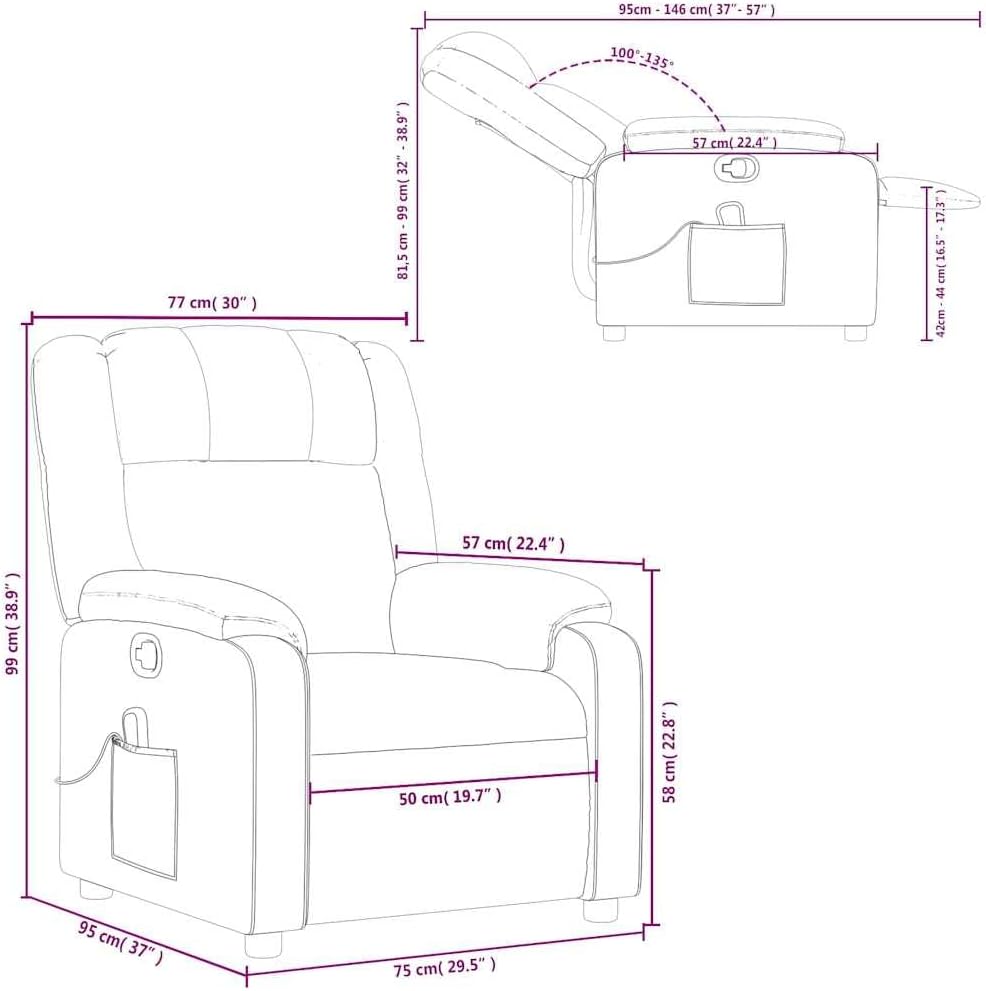 vidaXL Black Faux Leather Massage Recliner Chair - Manual Recline Armchair with Vibration Massage, Side Pocket, and Durable Frame for Living Room or Lounge