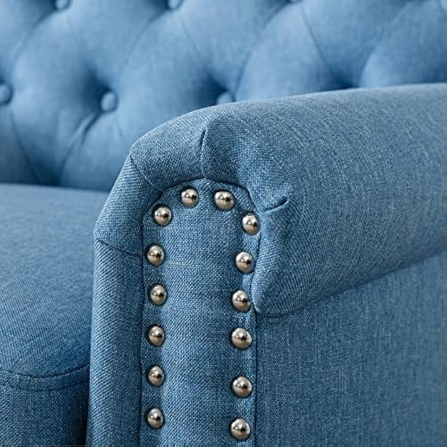 Upholstered Accent Chairs,Mid Century Armchair Sofa Chairs,Comfy Living Room Chair,Button Tufted Reading Chair for Living Room, Bedroom,Study (2, Blue)