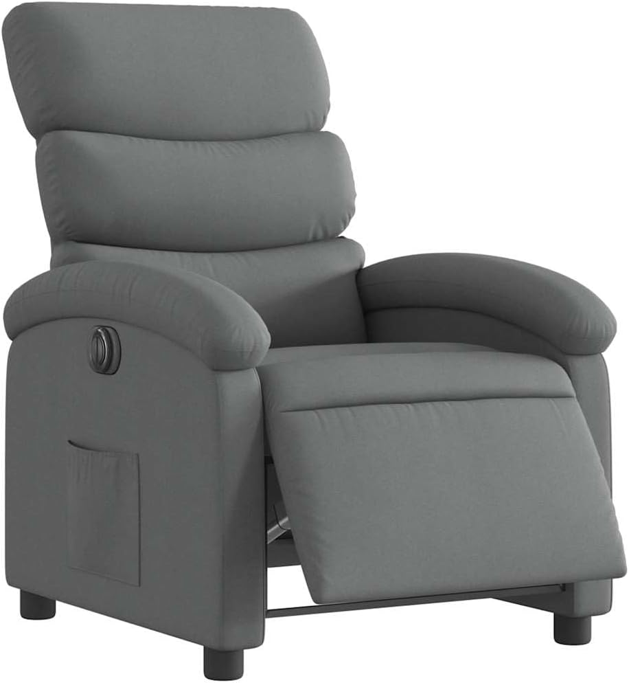 vidaXL Light Gray Manual Recliner Chair - Adjustable Fabric Lounger with Side Pocket and Cozy Foam Padding for Living Room, Study