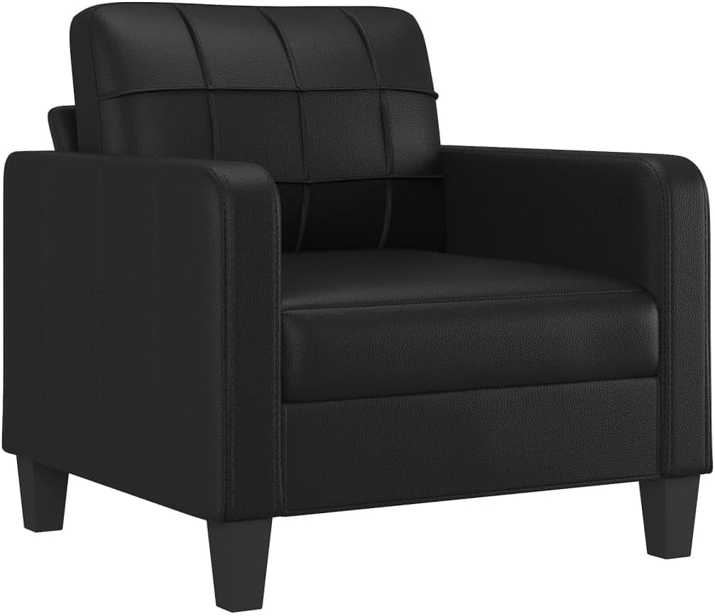 vidaXL Durable Black Faux Leather Sofa Chair with Footstool - Comfortable Padded Seat, Recliner, Lounger, Plush Armrests - Sleek Modern Design for Living Room, Lounge, Bedroom