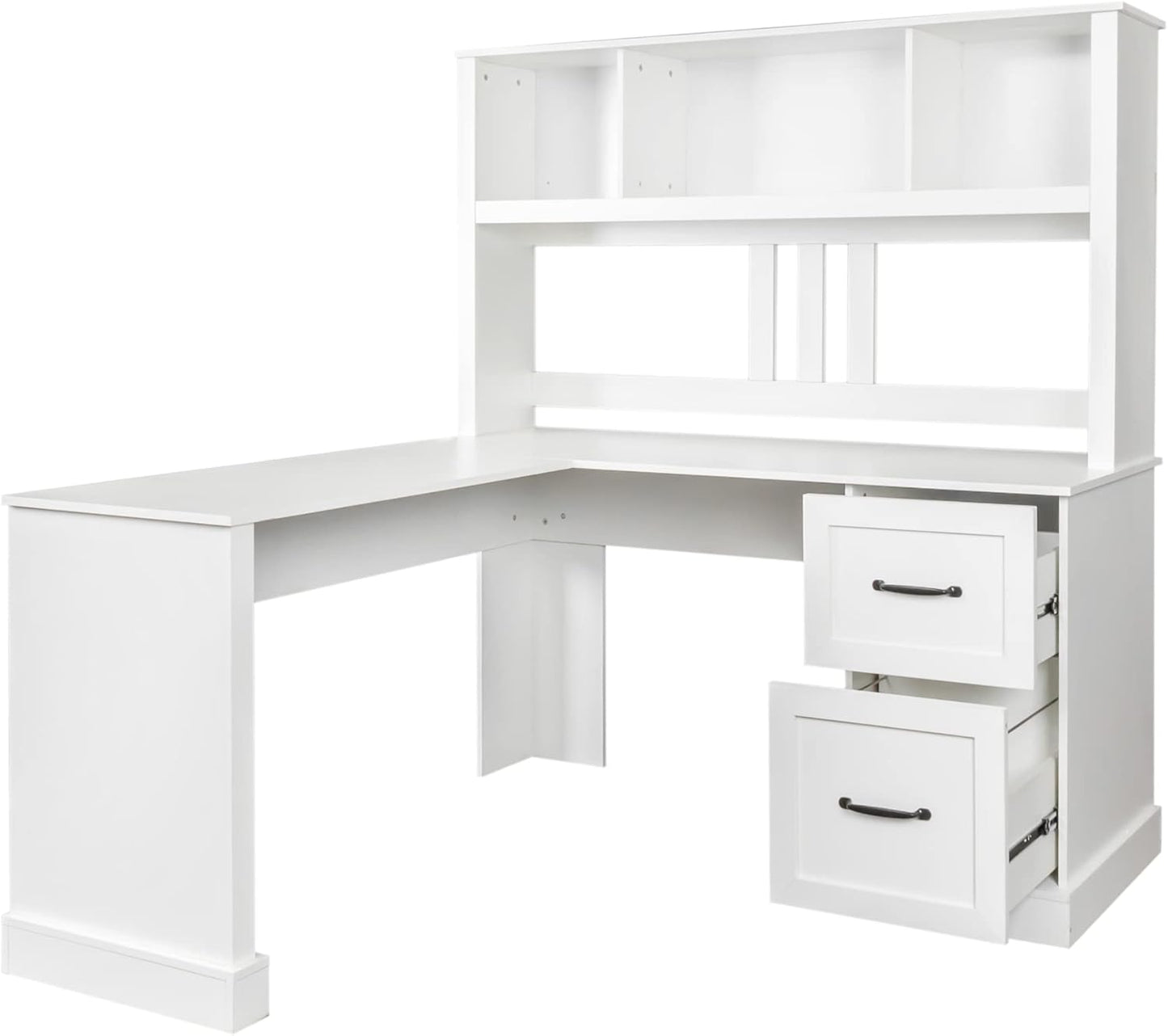 Bellemave L Shaped Computer Desk with Hutch, Home Office Desk with Drawers and Bookshelf, Corner Desk, Study Table Writing Desk with Storage, Easy Assemble, Antiqued White