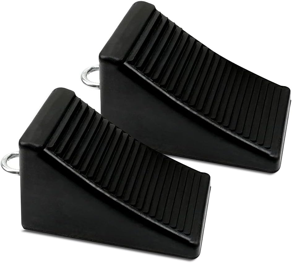 ROBLOCK Solid Rubber Wheel Chocks Heavy Duty Trailer Chock, G.V.W. Up to 8T, 4 Pack Black, 8.6" L x 3.7 W x 4.7" H for Car, Travel Trailers, RV, Truck, and ATV, for All Weather Use