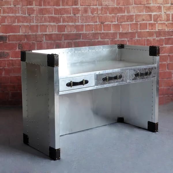 Aluminum Aviator Writing Desk Industrial Modern Home Office Table with Drawers Mid Century Decorative Furniture