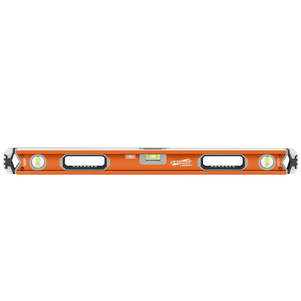 Swanson Tool Co SVB78M 78 inch Savage Magnetic Anodized Aluminum Box Beam Level with Gelshock End Caps and 3 Bubble Vials for 0°/90°/45° Measurements—Contractor Series