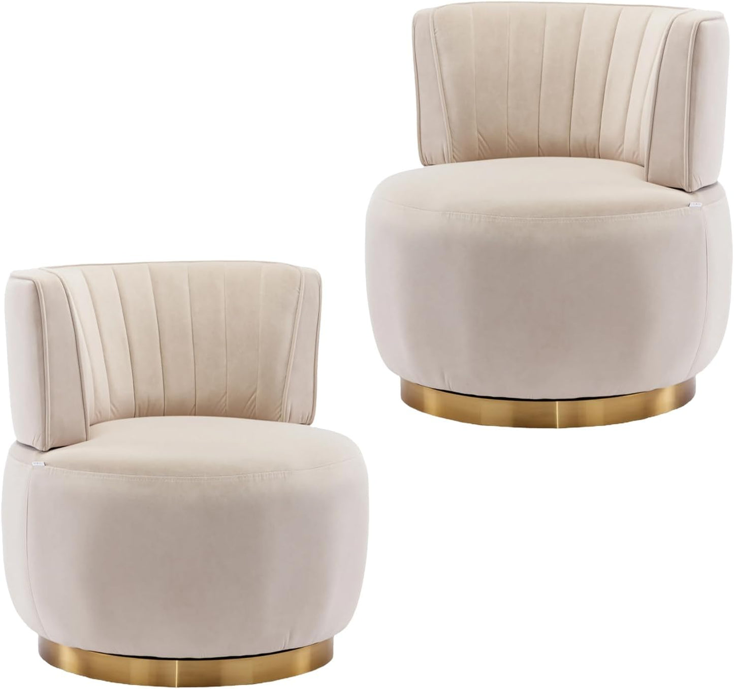 Velvet Swivel Barrel Chairs Set of 2, Upholstered 360-Degree Swivel Accent Armchair, Modern Comfy Round Leisure Sofa Chair for Small Living Room, Bedroom, Nursery Room, Lounge, Office, Olive